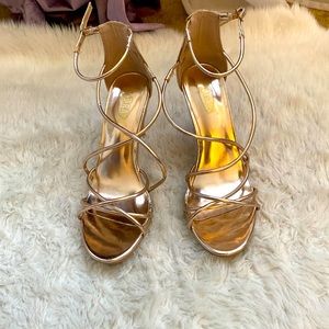 BRASH gold strappy 3” heels